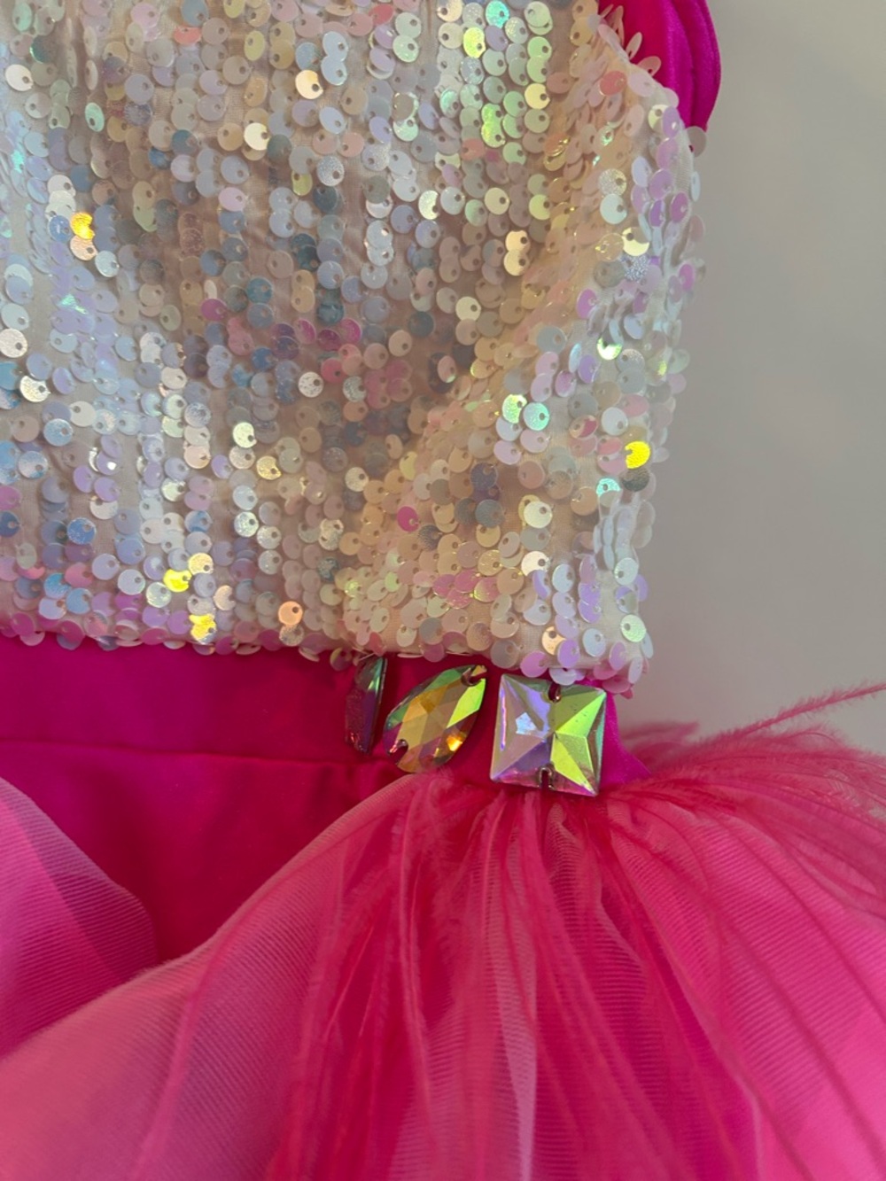 Weissman Hot Pink / White Sequin One-Shoulder Tutu Dance Costume - SC (6/6X) - Picture 6 of 12